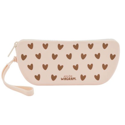 Trousse/étui en silicone coeurs - Crème