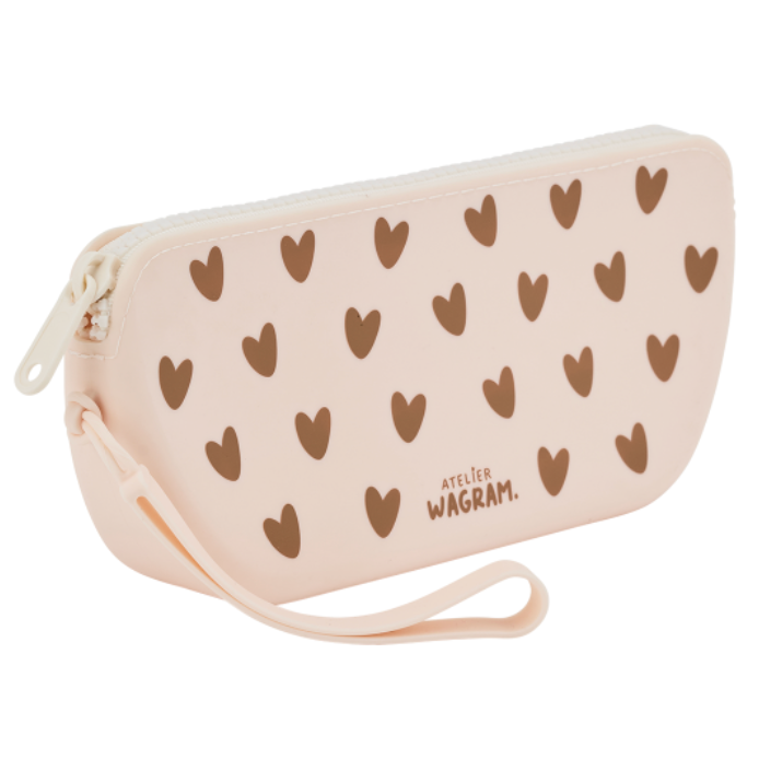 Trousse/étui en silicone coeurs - Crème