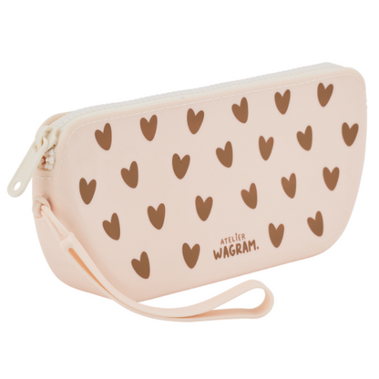 Trousse/étui en silicone coeurs - Crème