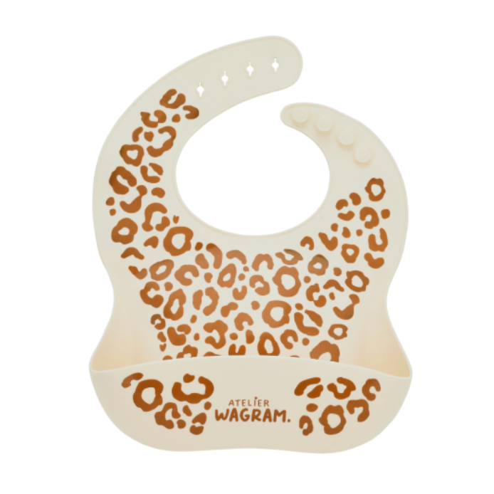 Bavoir bébé silicone léopard - Crème