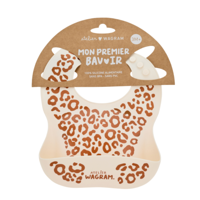 Bavoir bébé silicone léopard - Crème