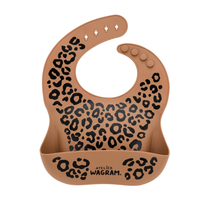 Bavoir bébé silicone léopard - Caramel