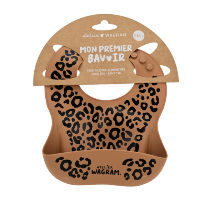 Bavoir bébé silicone léopard - Caramel