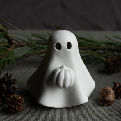 Fantôme et sa citrouille blanc céramique à poser