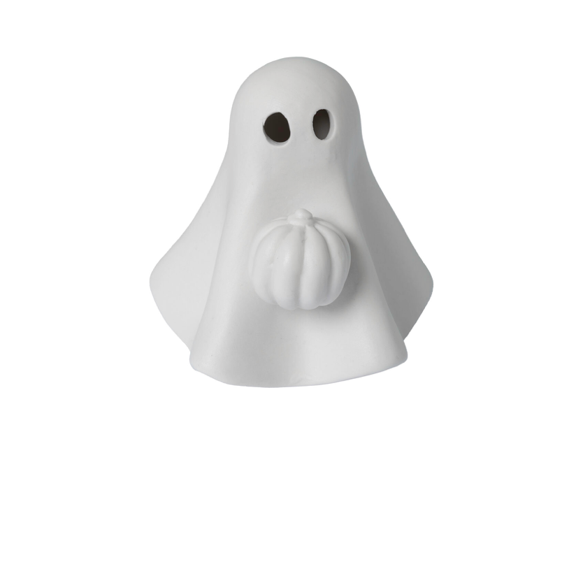 Fantôme et sa citrouille blanc céramique à poser