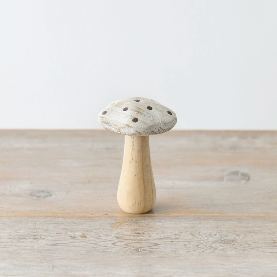 Champignon en bois à pois - Beige PM