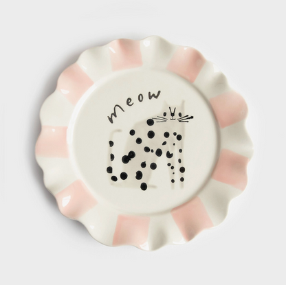 Assiette festonnée - "Meow" chat