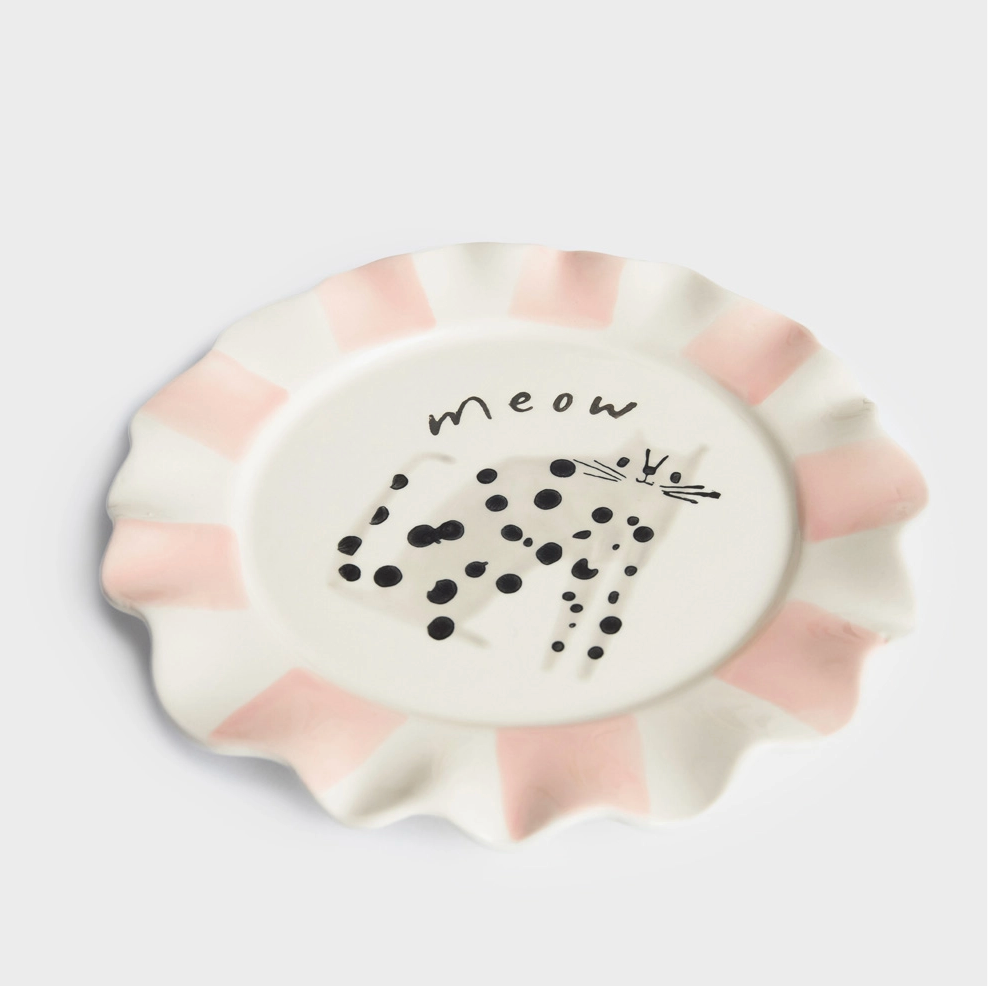Assiette festonnée - "Meow" chat