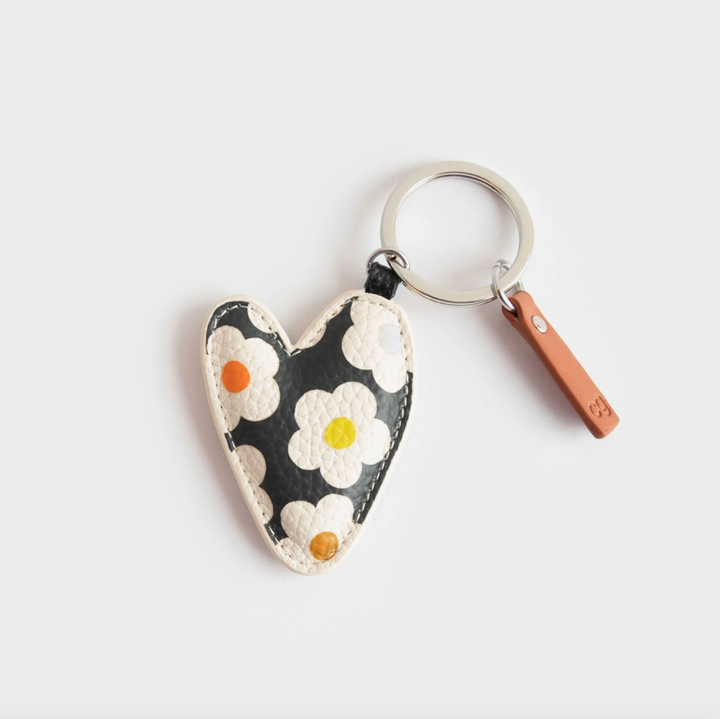 Porte-clés - Coeur noir et son imprimé fleurs colorées