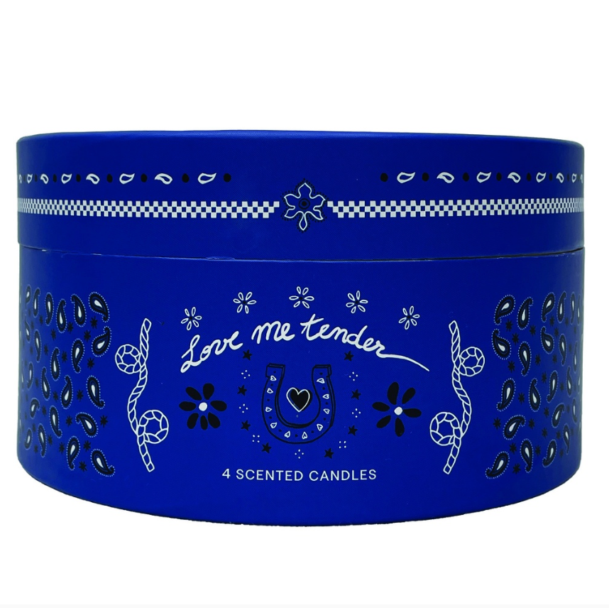 Coffret de 4 bougies bandana bleu - Parfum "Figue"