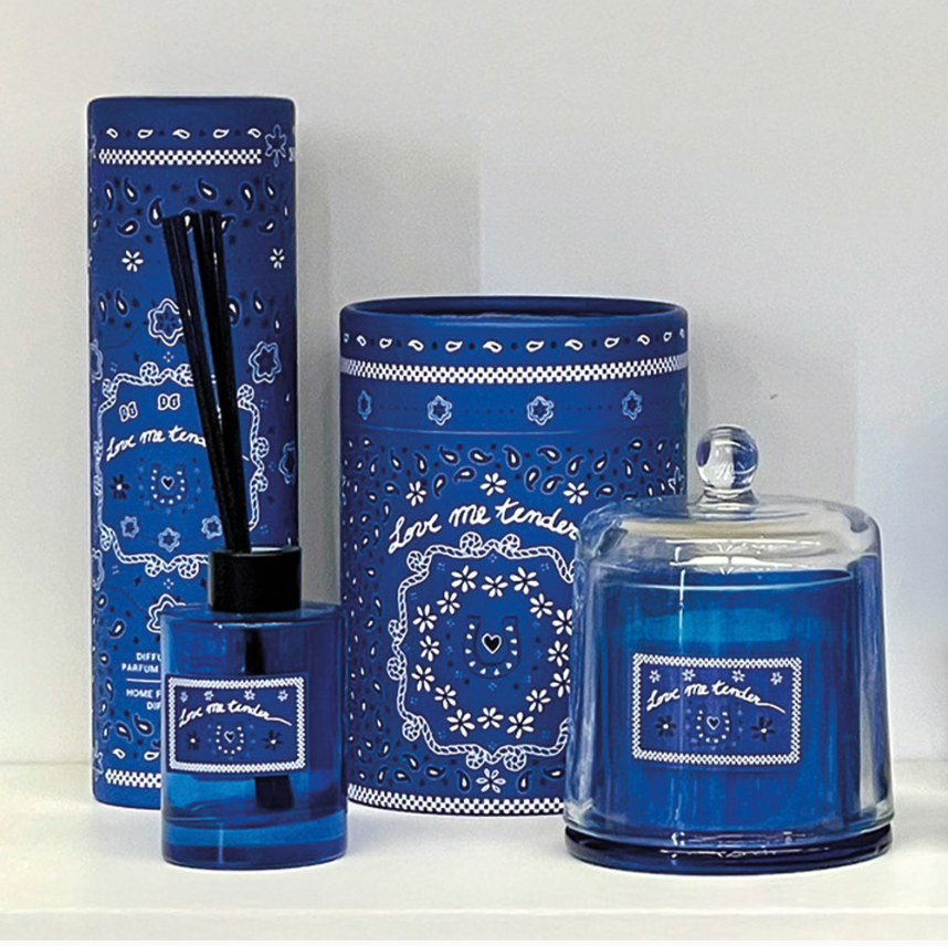 Bougie cloche bandana bleu - Parfum "Figue"