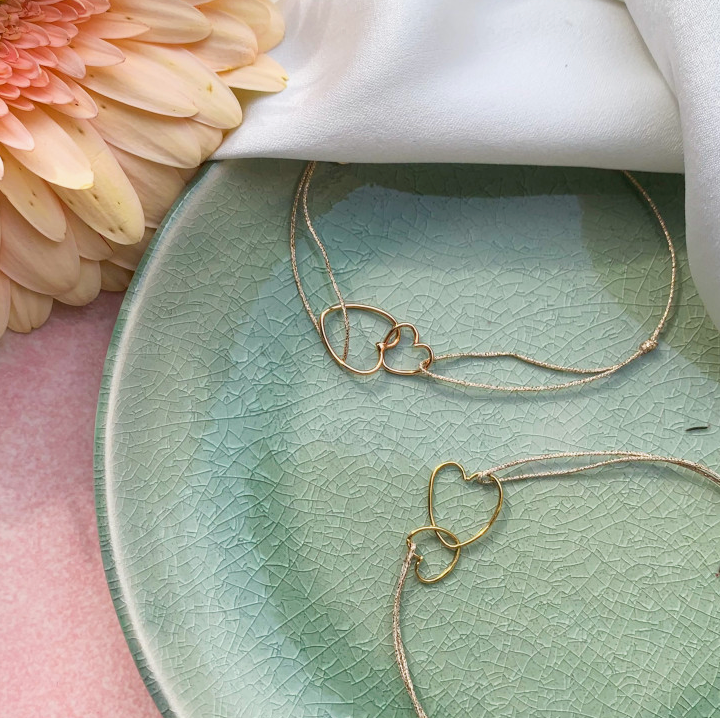 Bracelet fil lurex - Aimée coeurs entrelacés