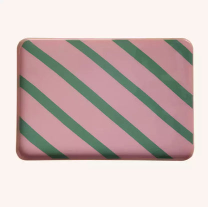 Plateau rayé - Rose et vert