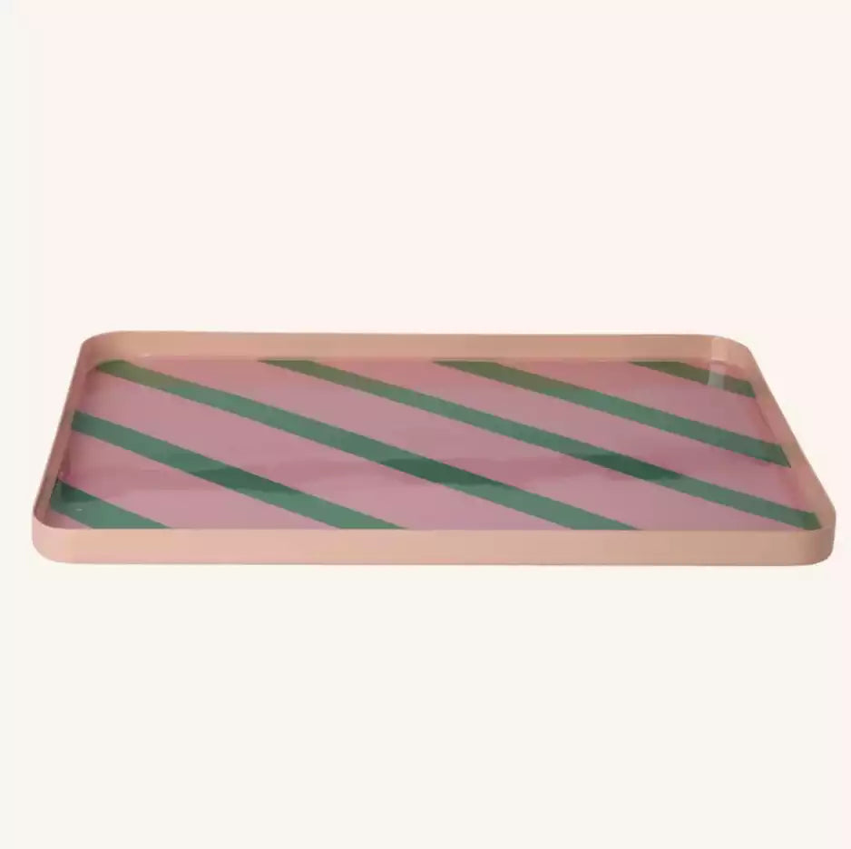 Plateau rayé - Rose et vert