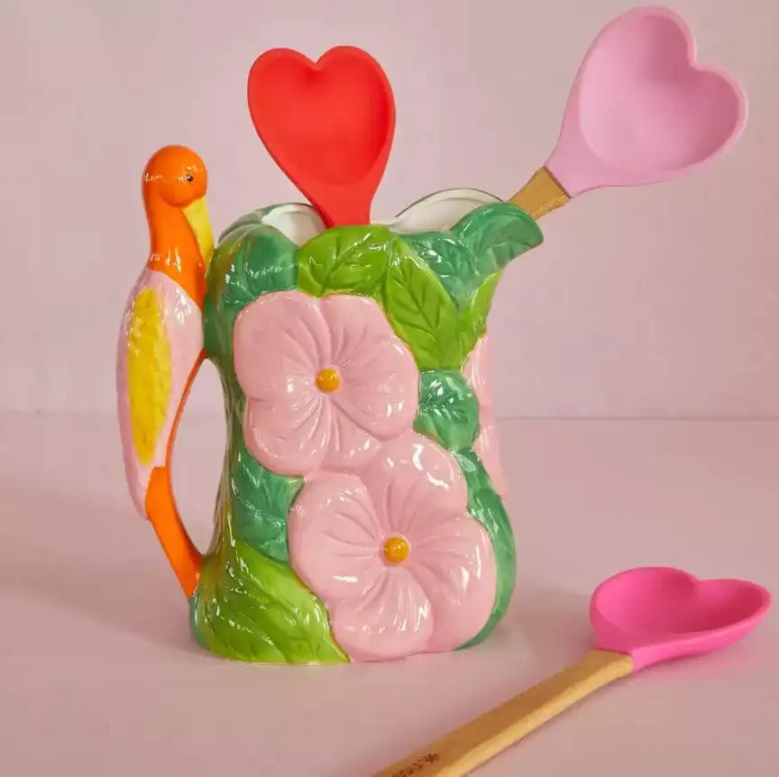 Cuillère coeur silicone - Rose fluo