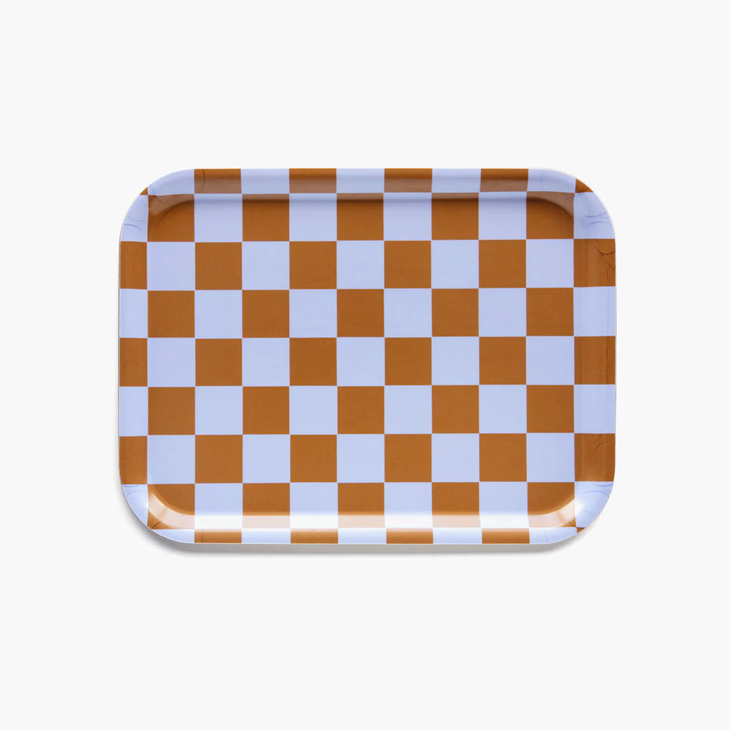 Plateau vichy  rectangle - Caramel et lilas