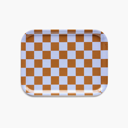 Plateau vichy  rectangle - Caramel et lilas