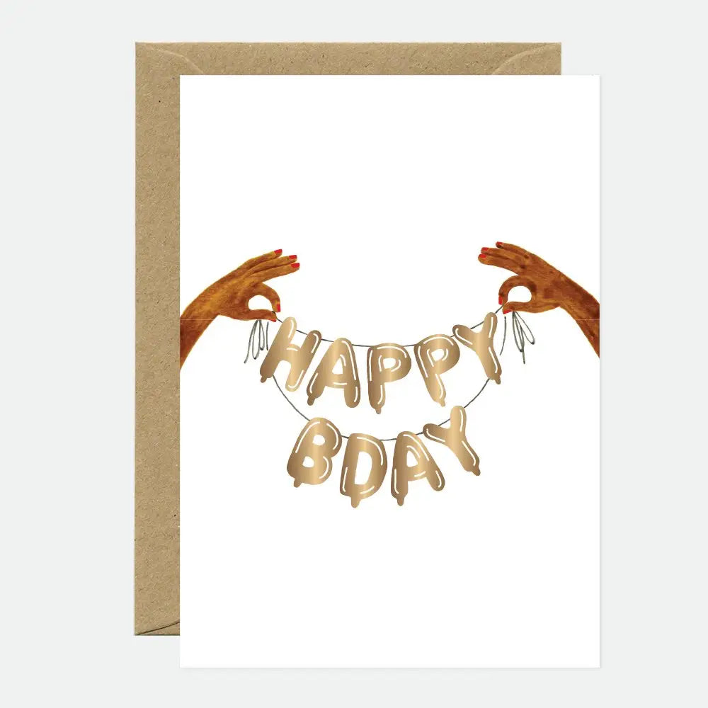 Carte happy bday ballons dorés ATWTS