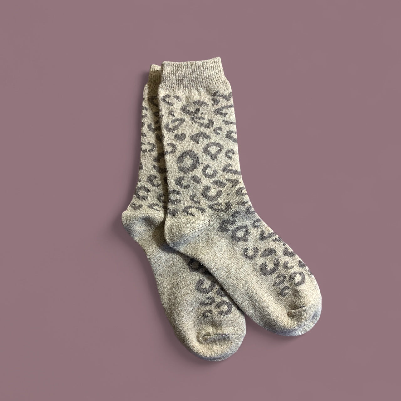 Chaussettes laine/coton - Léopard beige