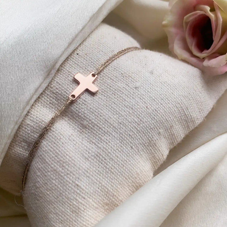 Bracelet fil lurex - Croix latine or