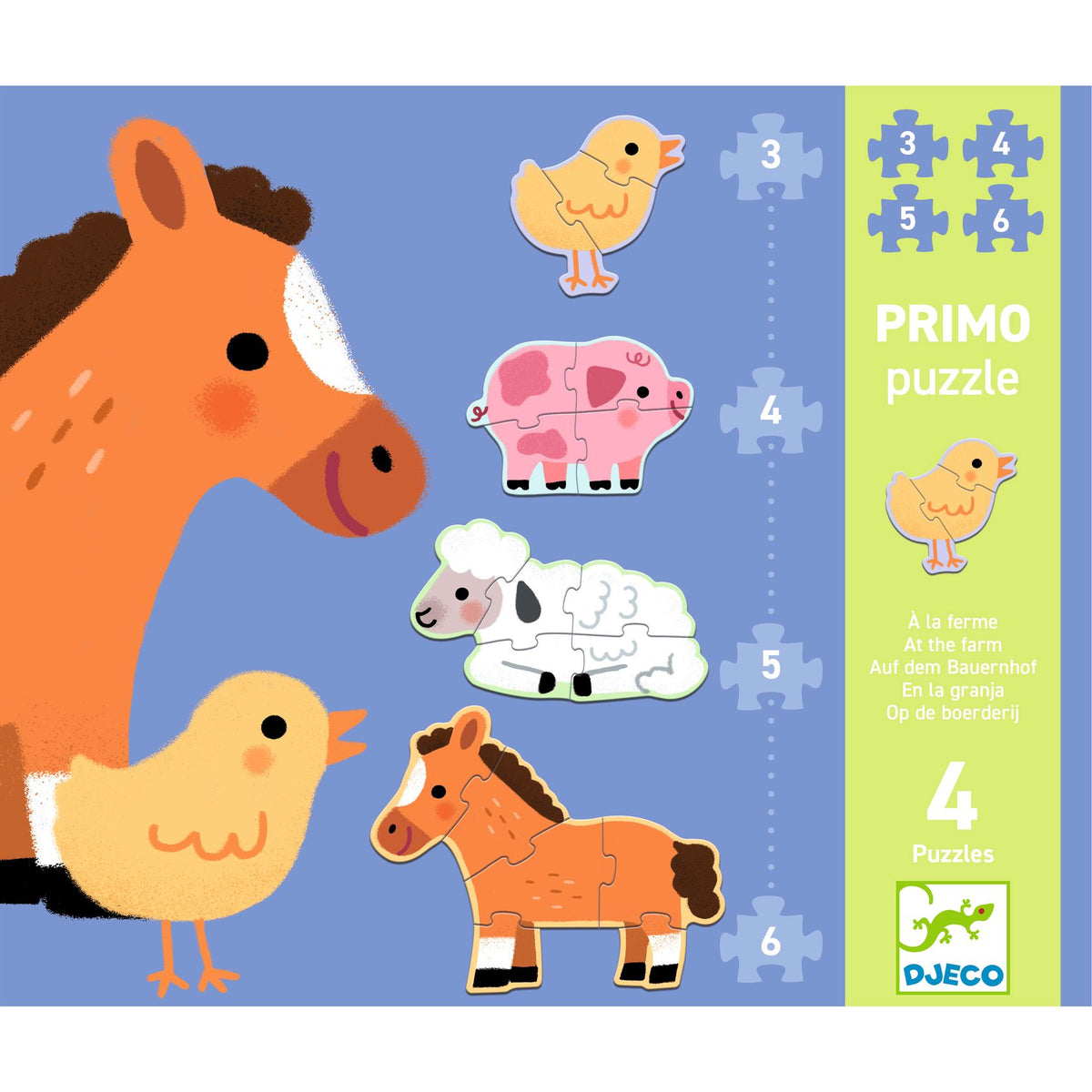 Puzzles Primo À la ferme – 3 à 6 pièces – Djeco