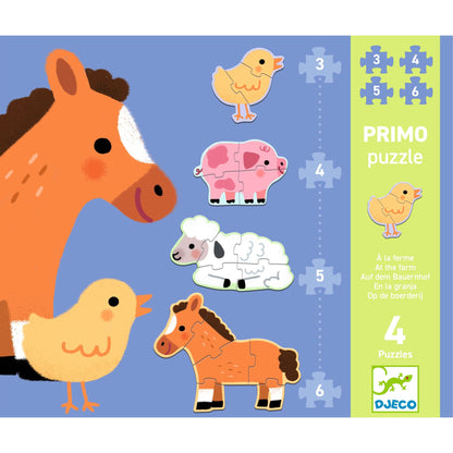 Puzzles Primo À la ferme – 3 à 6 pièces – Djeco