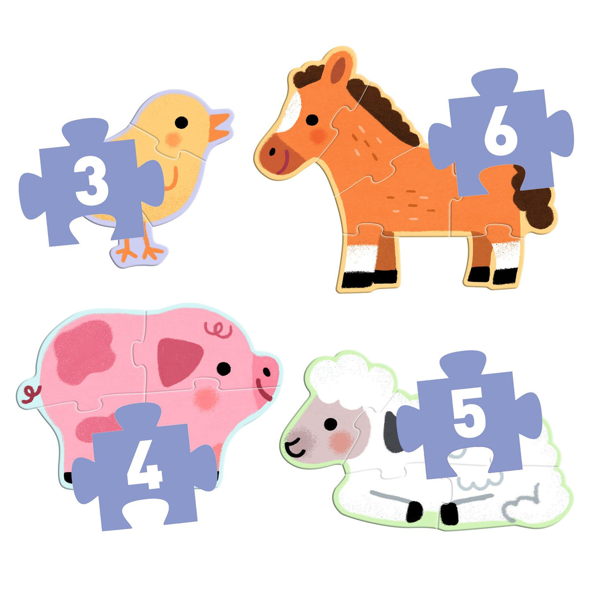 Puzzles Primo À la ferme – 3 à 6 pièces – Djeco