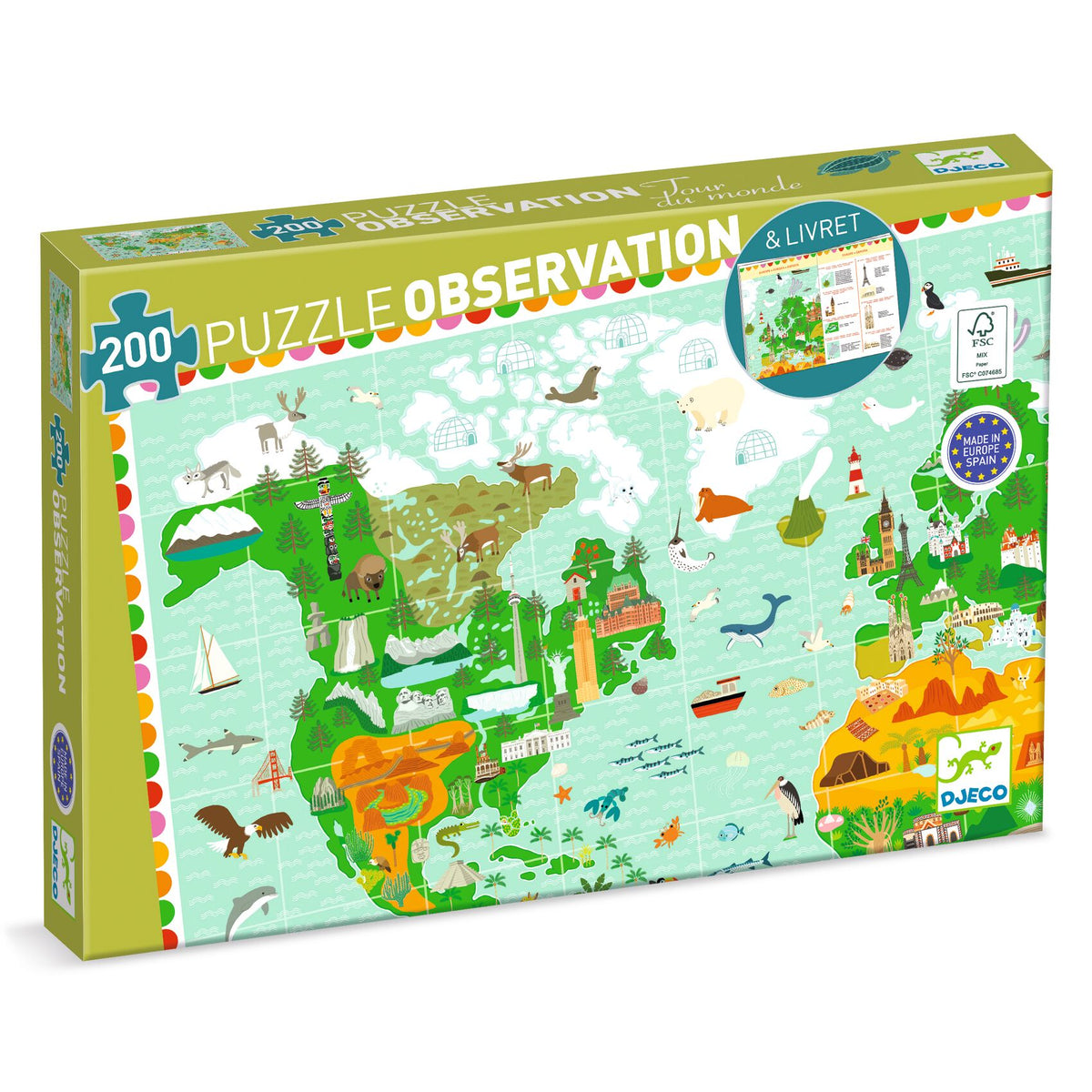 Puzzle observation Tour du monde – 200 pièces – Djeco