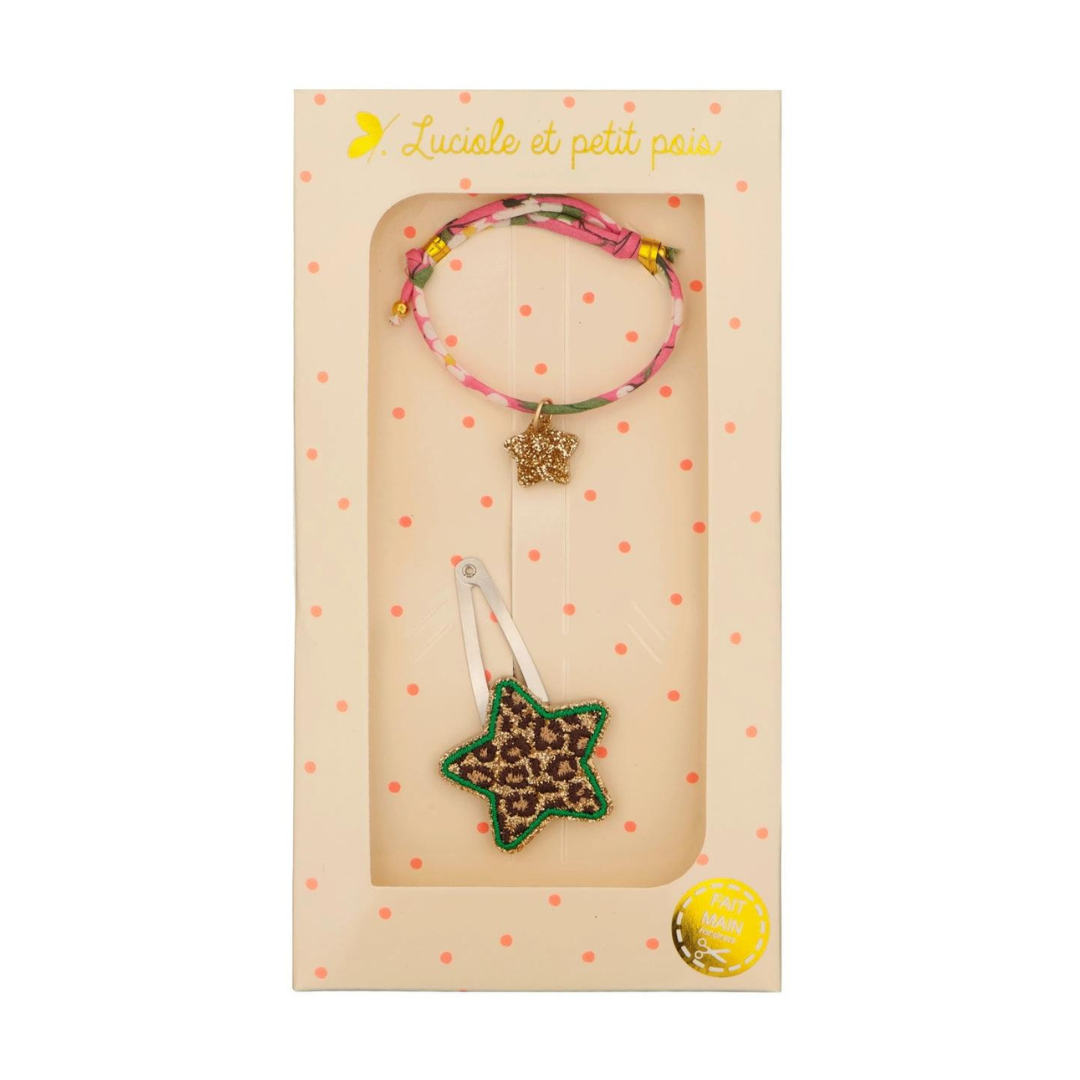 Coffret - Bracelet étoile et barrette léopard