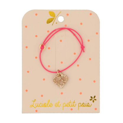 Bracelet enfant - Bretzel or et fil fuschia