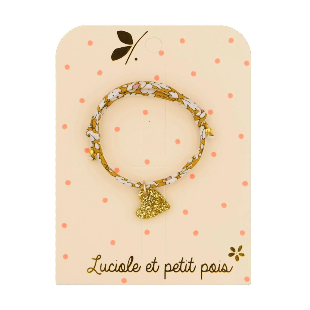 Bracelet enfant - Coeur paillettes et liberty ocre