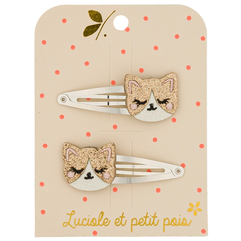 Duo de barrettes chats luciole et petits pois