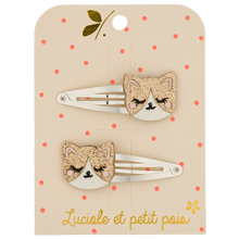 Duo de barrettes chats luciole et petits pois