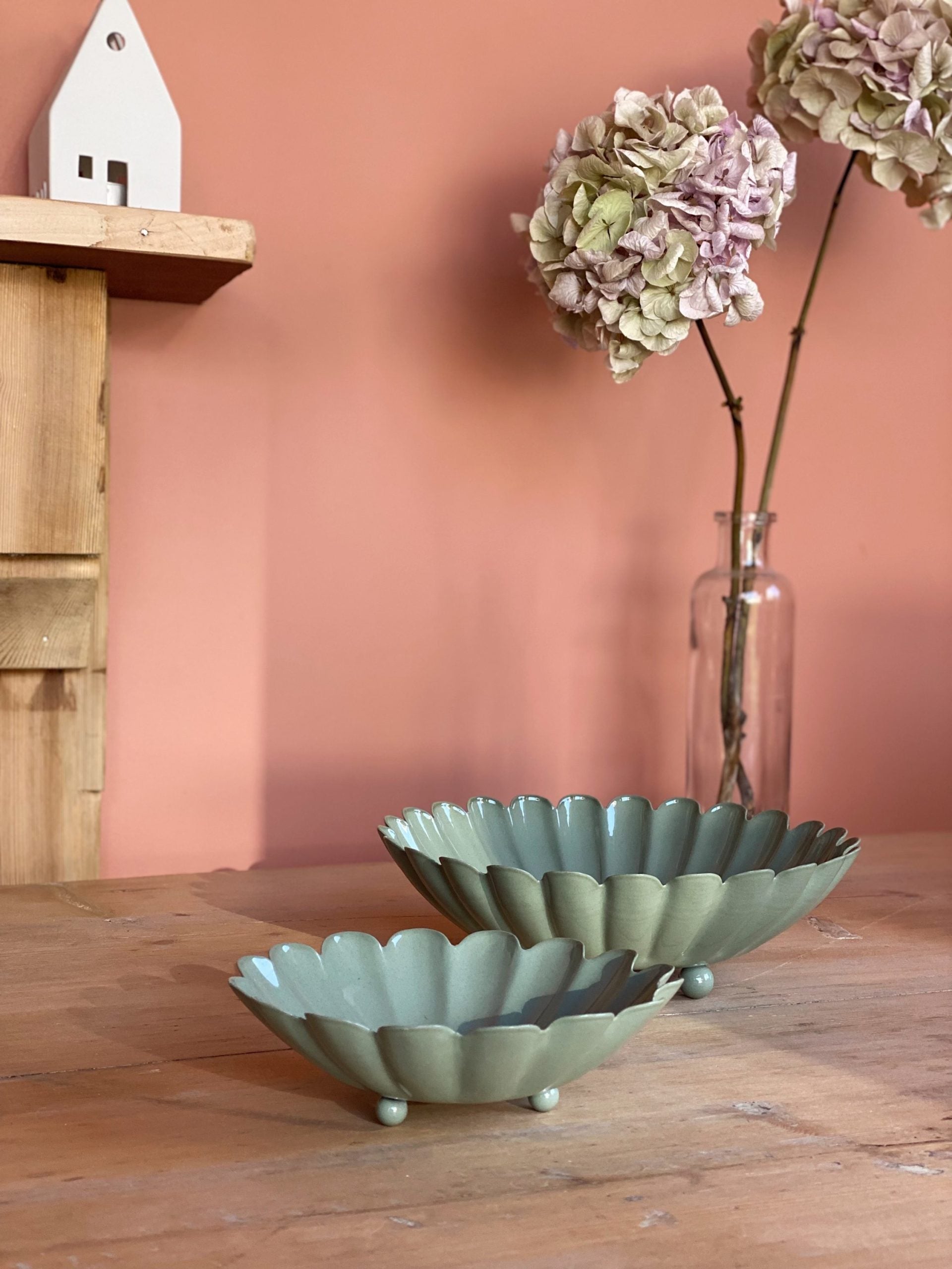 Coupelle fleur verte en métal - S
