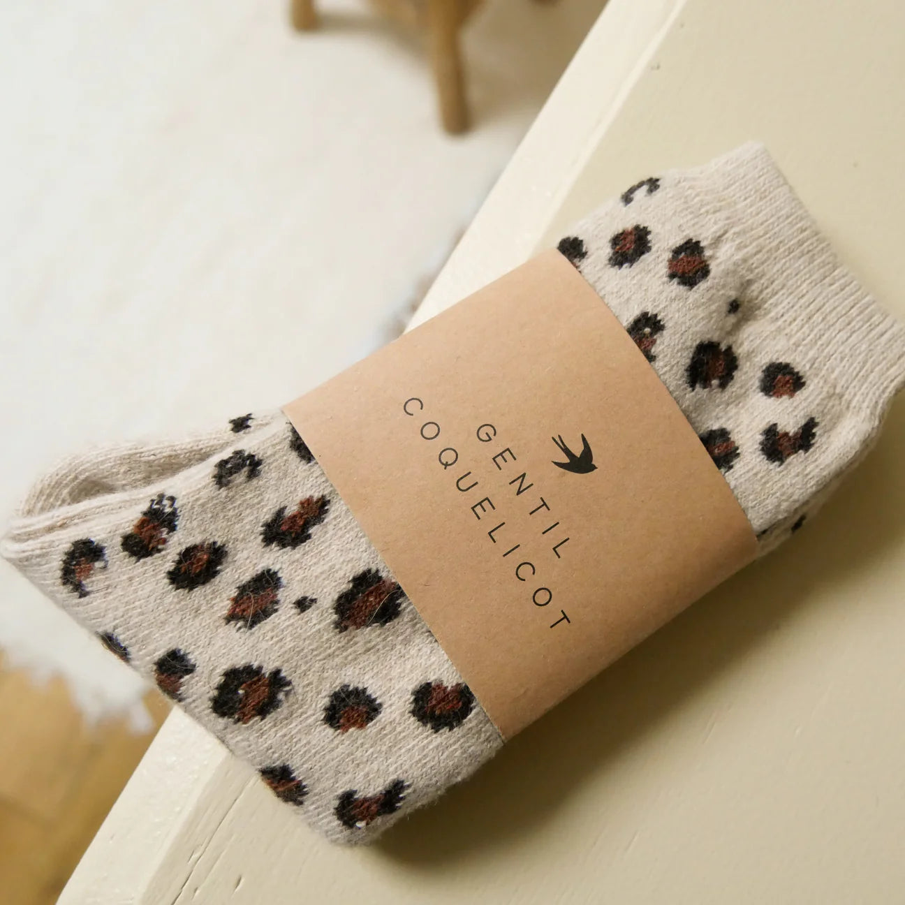 Chaussettes laine  - Léopard beige