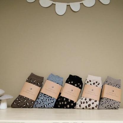 Chaussettes laine  - Léopard gris