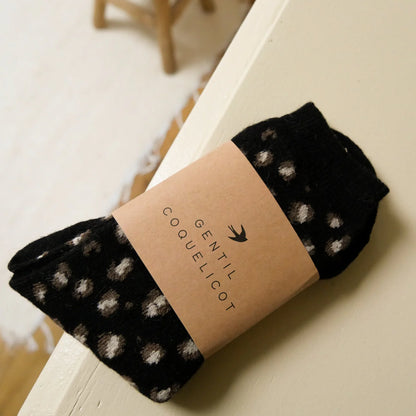 Chaussettes laine  - Léopard noir