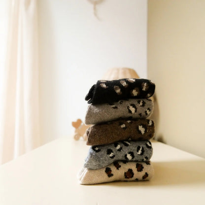 Chaussettes laine  - Léopard taupe