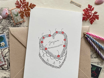 Carte - Gâteau d'anniversaire coeur