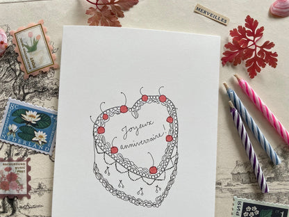 Carte - Gâteau d'anniversaire coeur