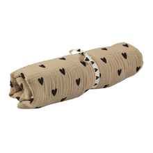 Grand foulard gaze de coton - Cœurs beige