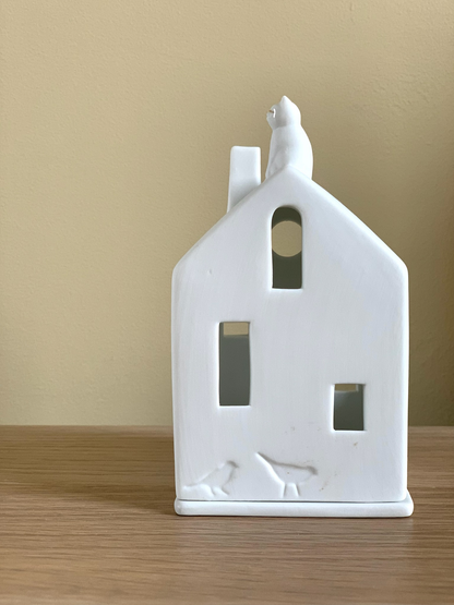 Photophore maison chat - Porcelaine