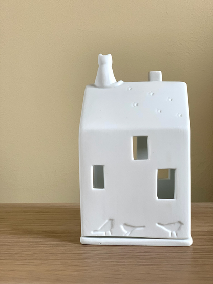 Photophore maison chat - Porcelaine