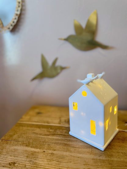 Photophore maison trio d'oiseaux - Porcelaine