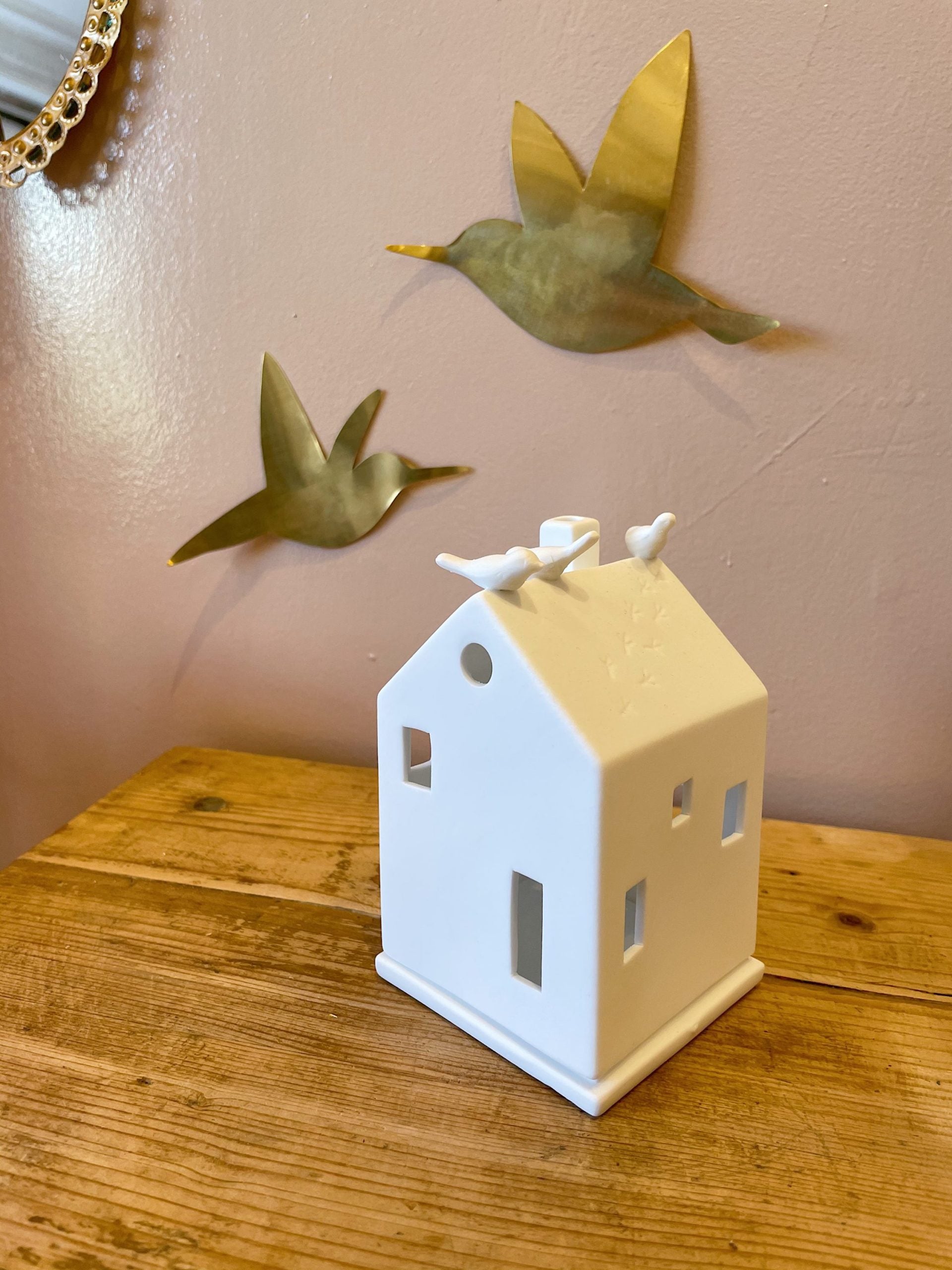 Photophore maison trio d'oiseaux - Porcelaine