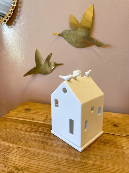 Photophore maison trio d'oiseaux - Porcelaine