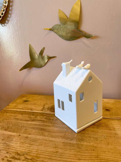 Photophore maison trio d'oiseaux - Porcelaine