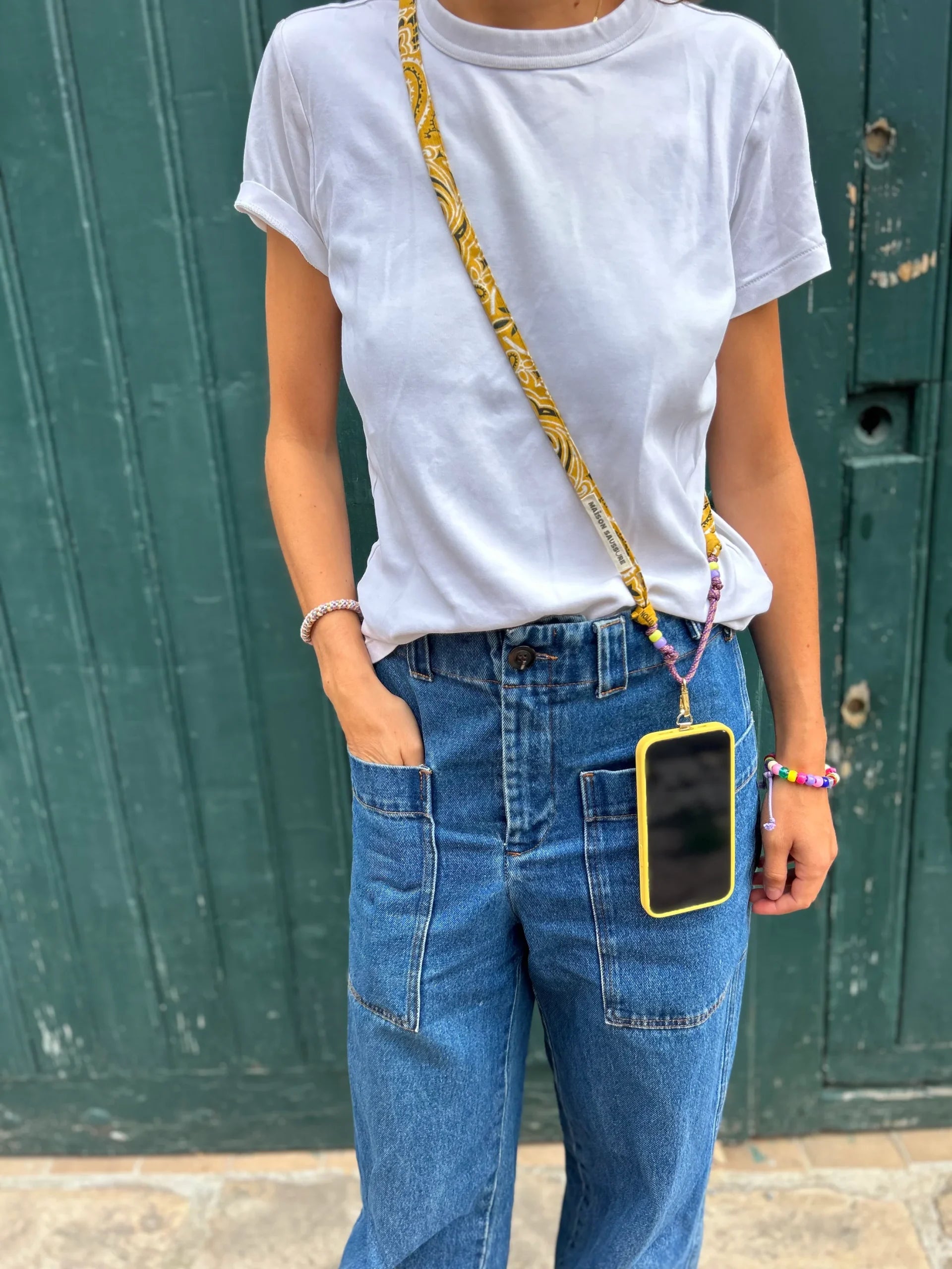 Cordon de téléphone bandana - Jaune moutarde