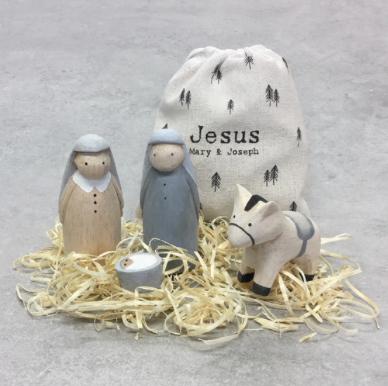 Petite crèche en bois - Pochon