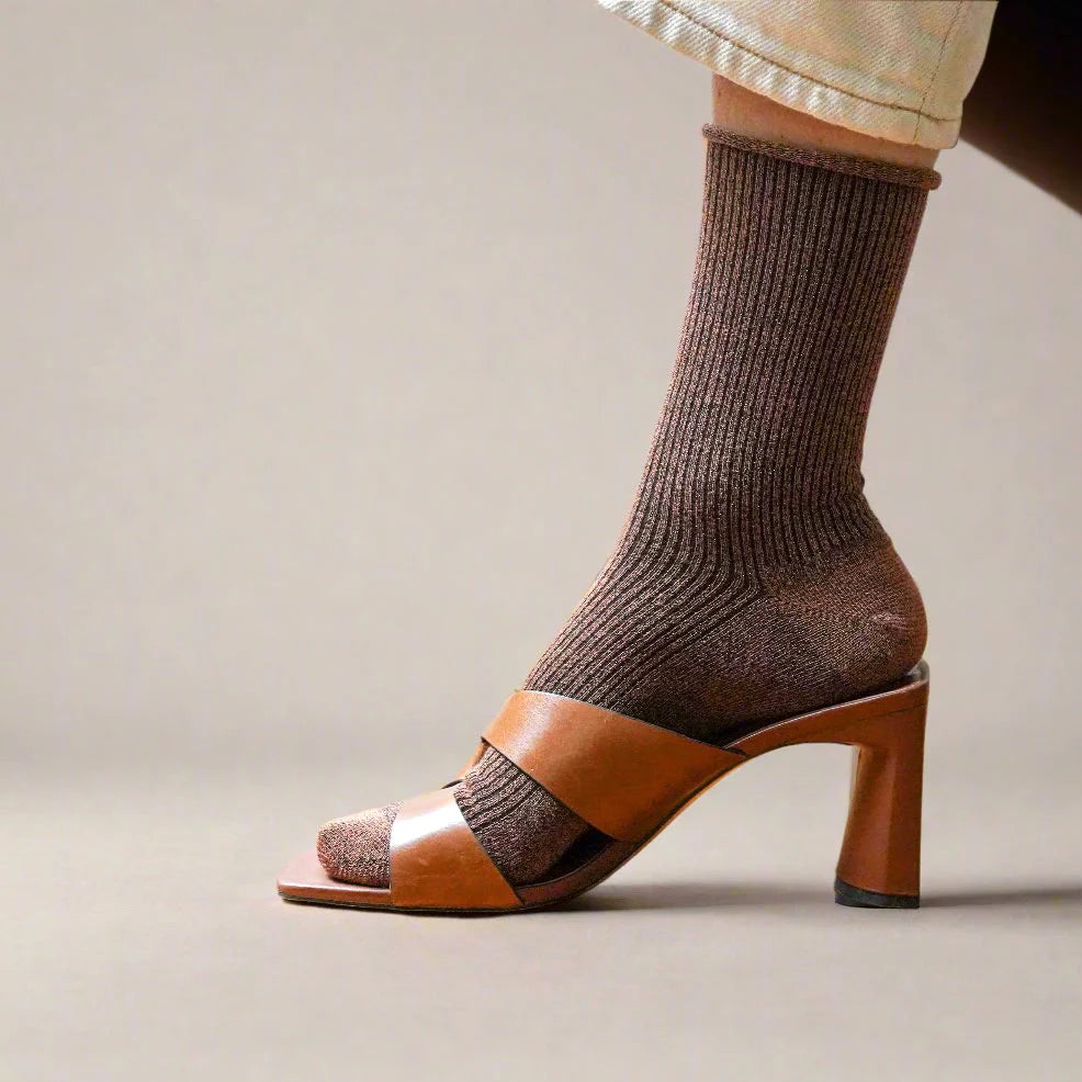 Chaussettes pailletées 36/40 - Camel brown
